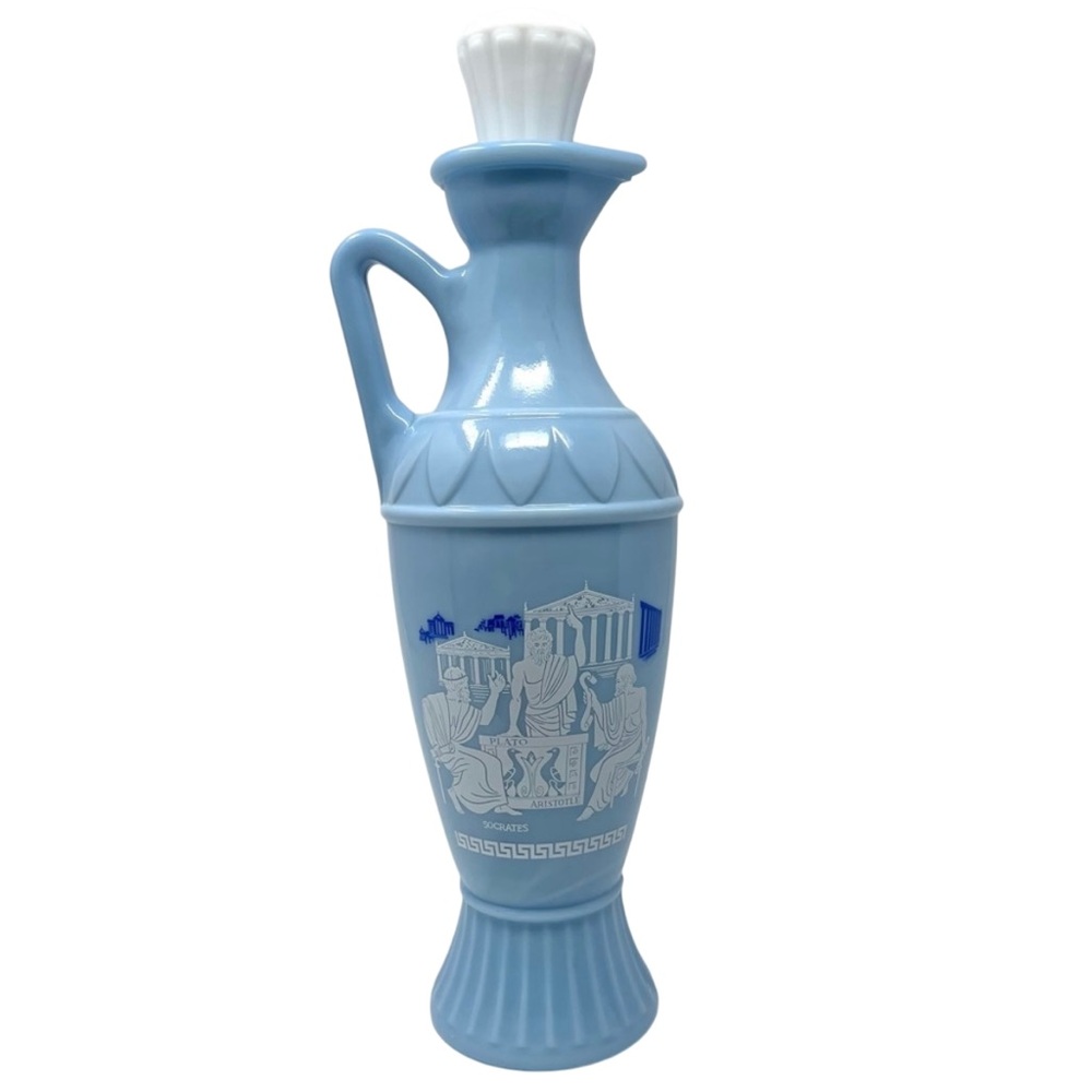 Jim Beam Blue Milk Glass Whiskey Decanter Grecian Scene 1961 Vintage